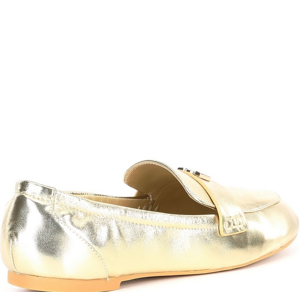 Deltan Women's James Gold Leather Logo Hardware Loafers Size 6 - Picture 3 of 8